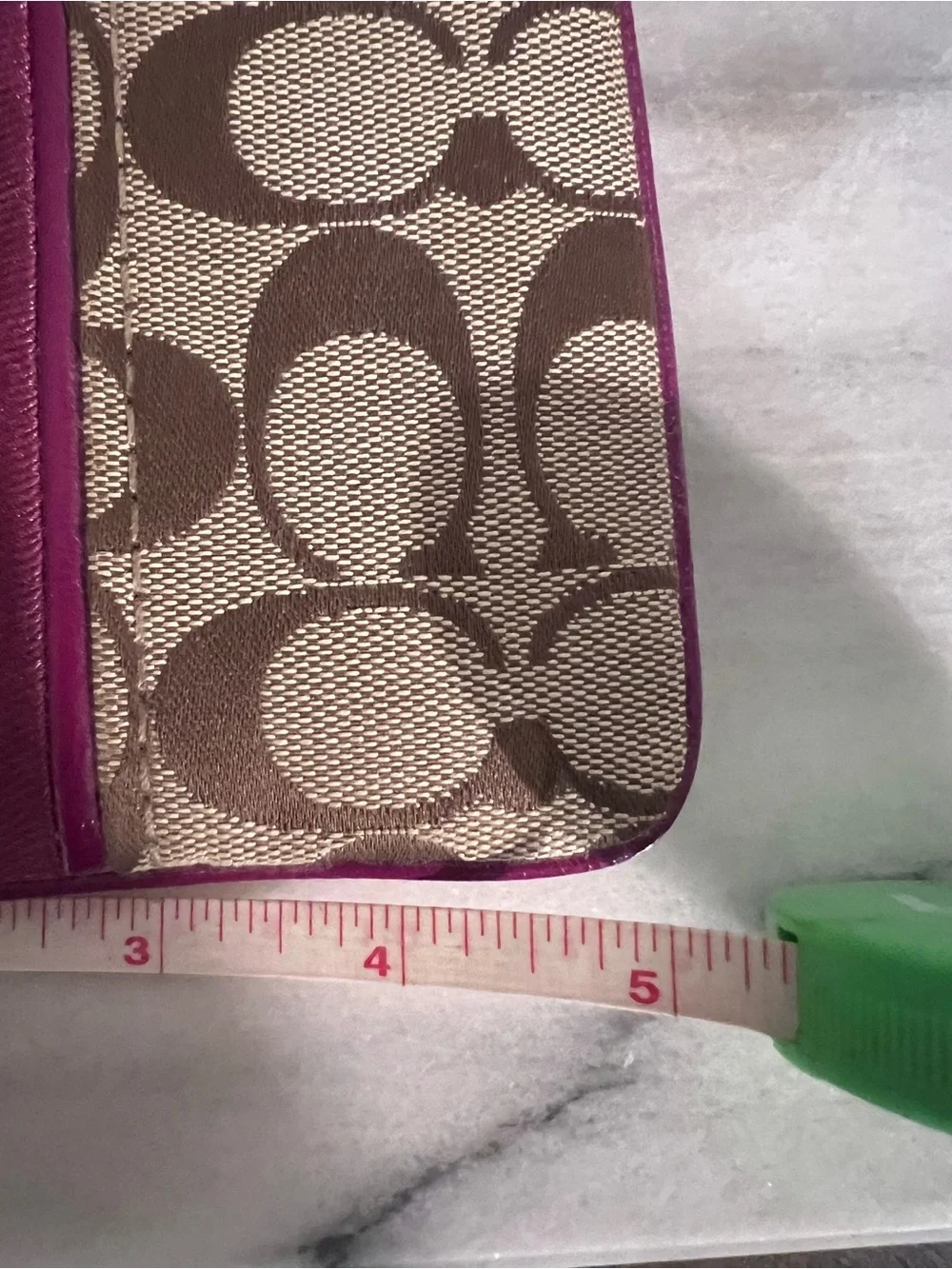 Coach Tan Signature Canvas Wristlet Khaki and Passion Berry